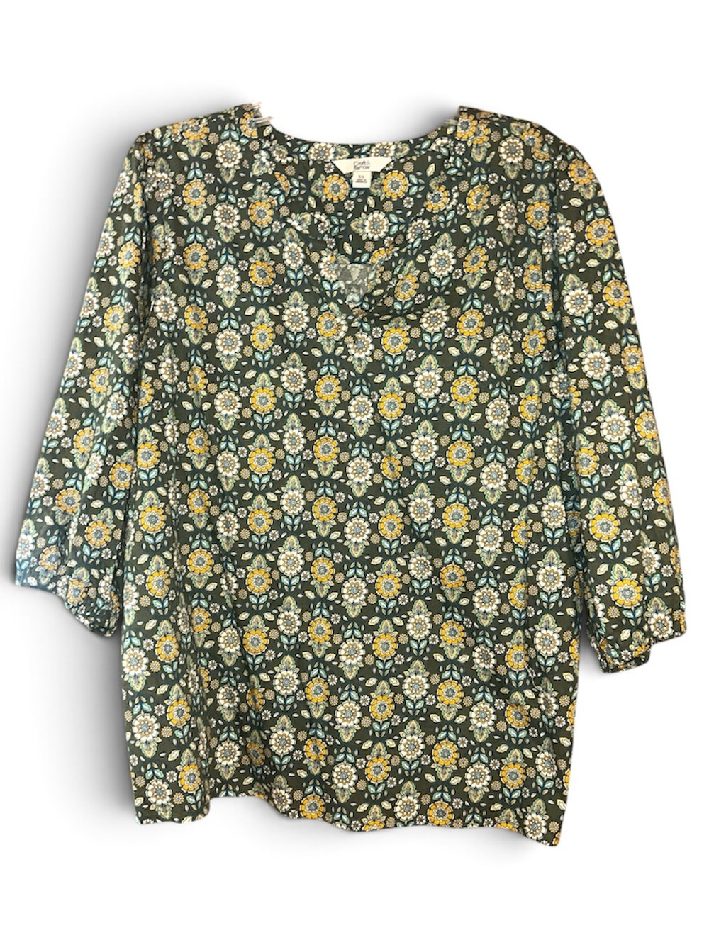 Croft & Barrow Floral Print Splitneck Blouse 100% Cotton | Size XXL